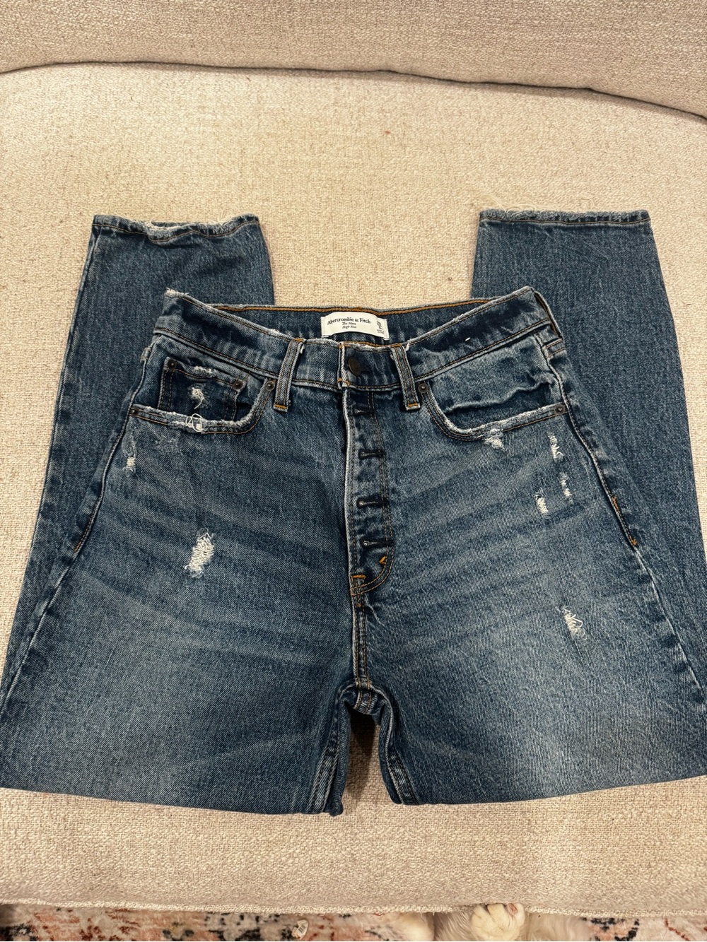 Abercrombie & Fitch The Mom High Rise Jeans 28 6S Distressed Button Fly